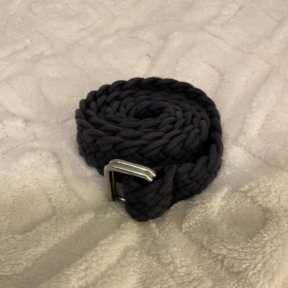 Lands' End Navy Braided Belt with Silver Buckle